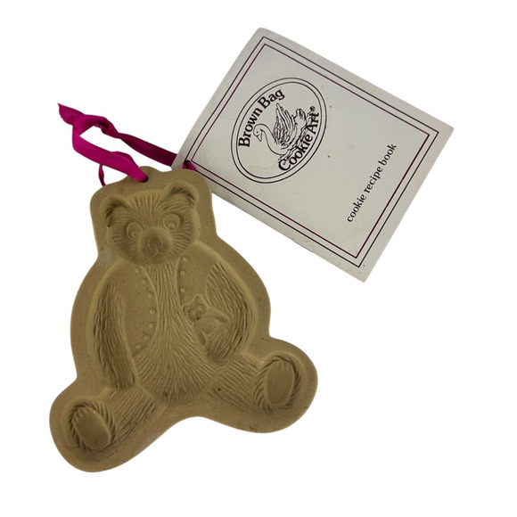 Vintage 1989 Brown Bag Cookie Art Teddy Bear Stoneware Mold with Recipe Booklet - Picture 8 of 8